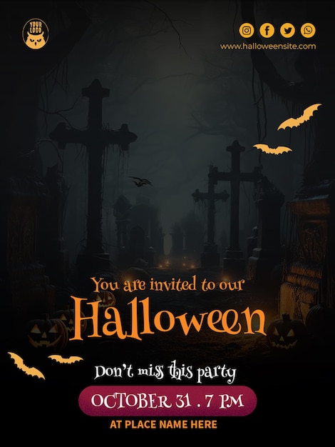 PSD invitation à une fête d'halloween instagram publie des histoires psd gratuite