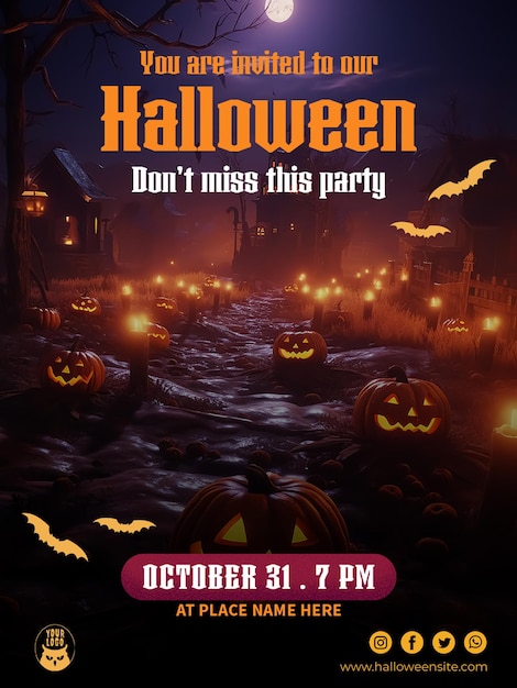 PSD invitation à une fête d'halloween instagram publie des histoires psd gratuite