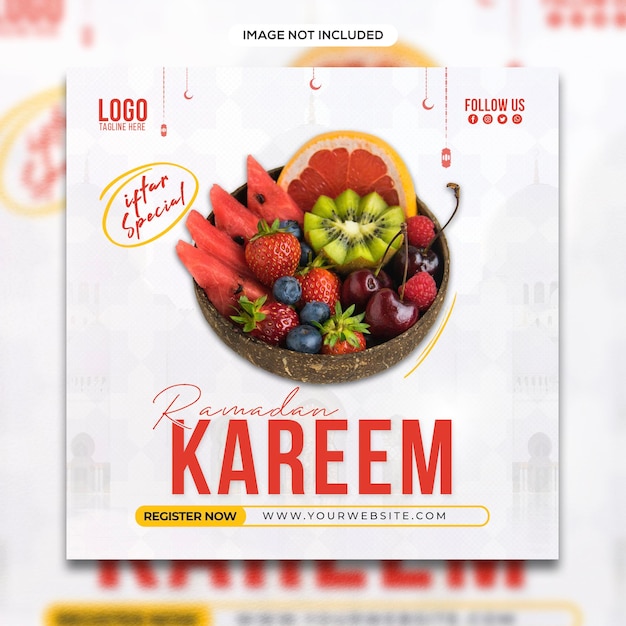 PSD invitation à la fête de l'iftar du ramadan kareem et modèle de publication sur les réseaux sociaux alimentaires