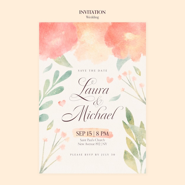 Invitation de fête de mariage aquarelle
