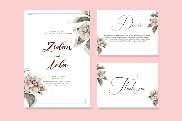 PSD invitation florale de couleur d'eau de mariage merci ensemble de conception d'aquarelle de carte rsvp psd