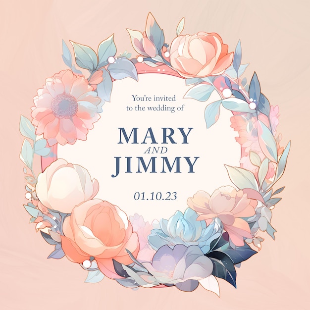 PSD une invitation florale pour un mariage avec une couronne florale.