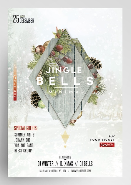 PSD invitation flyer de fête d'événement de noël minimal de jingle bells