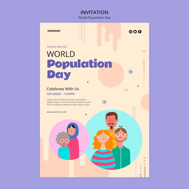 PSD invitation à la journée mondiale de la population au design plat