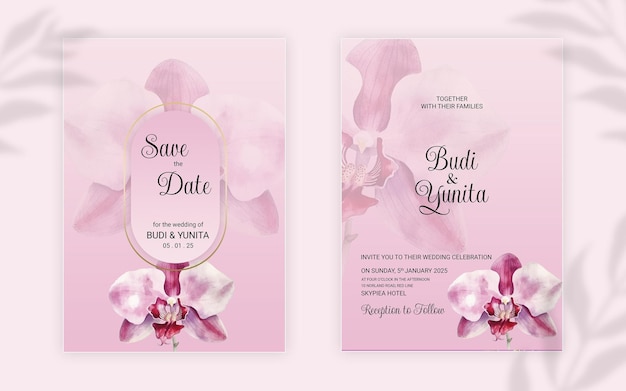 Invitation De Mariage Aquarelle Avec De Belles Fleurs De Roses D'orchidées