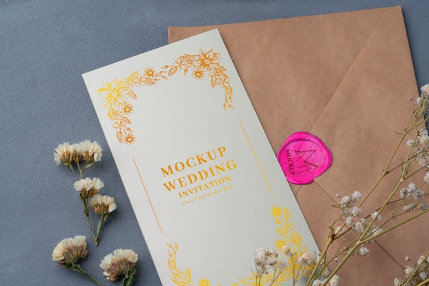 Invitation de mariage doré mise à plat