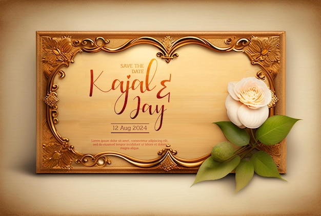 PSD une invitation de mariage élégante avec des accents floraux et un cadre vintage une invitation florale dorée luxueuse