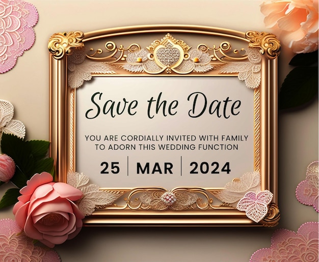 PSD une invitation de mariage élégante avec des accents floraux et un cadre vintage une invitation florale dorée luxueuse