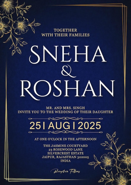 Une invitation de mariage élégante avec des accents floraux