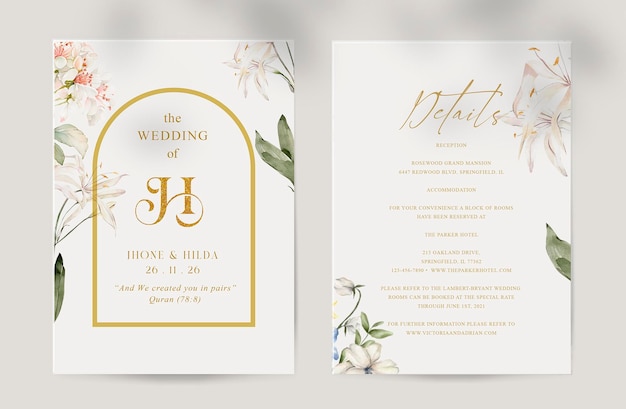 invitation de mariage floral avec des fleurs aquarelles de beauté