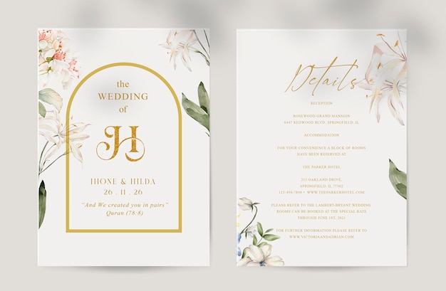 Invitation De Mariage Floral Avec Des Fleurs Aquarelles De Beauté