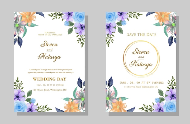 Invitation de mariage floral psd