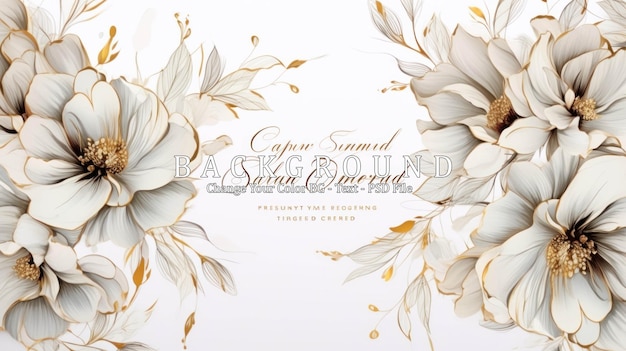 PSD invitation de mariage de luxe fond de carte blanche avec ligne dorée art fleur et feuilles botaniques formes organiques aquarelle ar 169 styliser 250 v 52 id d'emploi 3e667dc2cff44aaeb4aa82c97d27d642