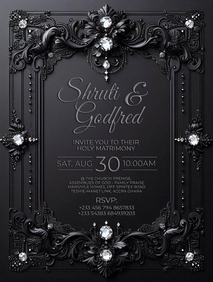 PSD invitation de mariage luxueuse en noir et en or
