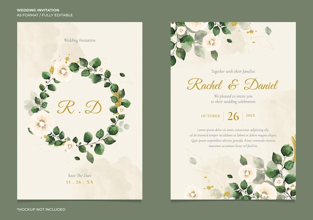 Invitation De Mariage Minimale Avec La Couleur De L'eau Florale