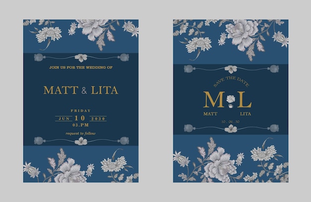 invitation de mariage modèle de carte de fleurs élégantes Psd