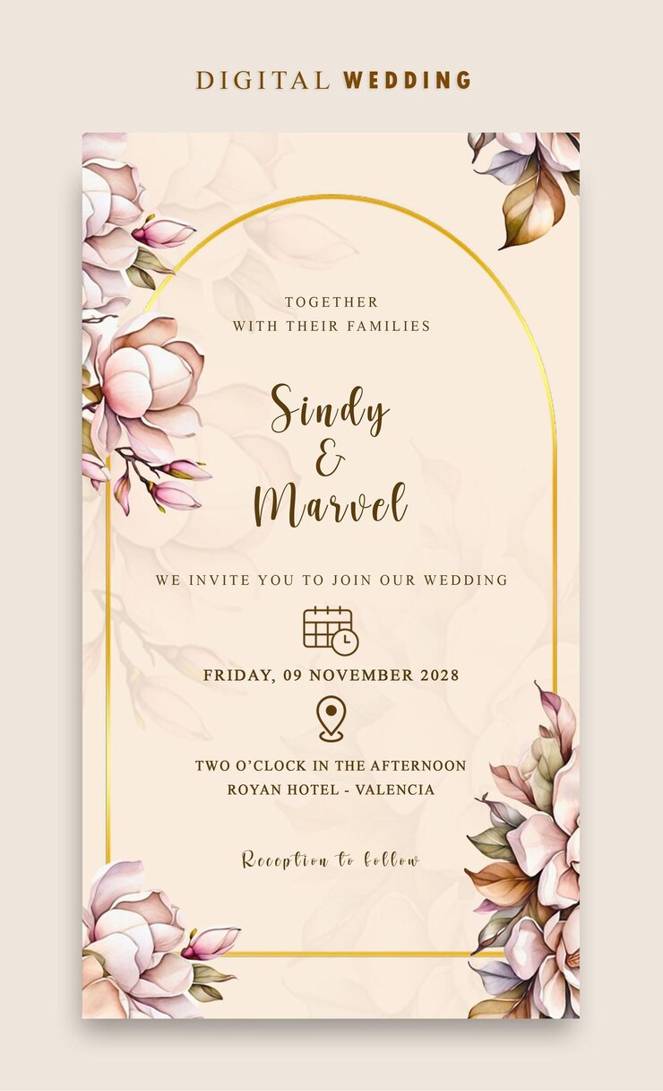 PSD invitation de mariage numérique psd avec des fleurs d'aquarelle vintage