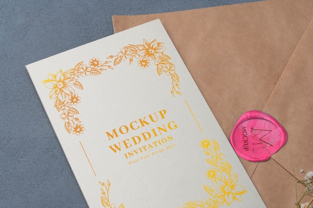 Invitation de mariage d'or au-dessus de la vue