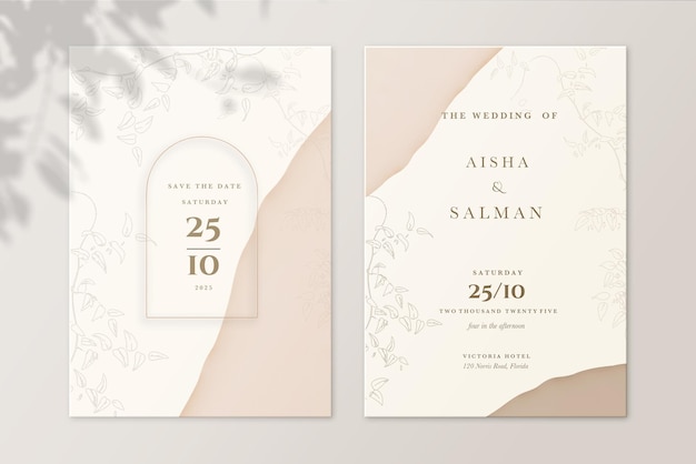 Invitation de mariage et réservez la date avec l'aquarelle beige