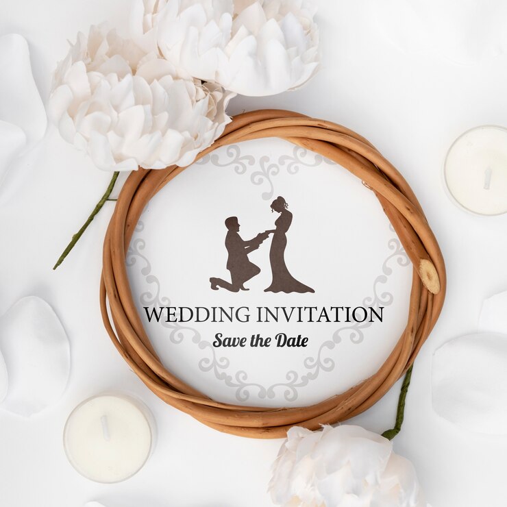 PSD invitation de mariage romantique de gros plan
