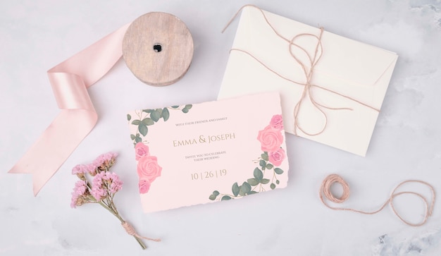 Invitation de mariage romantique avec ruban