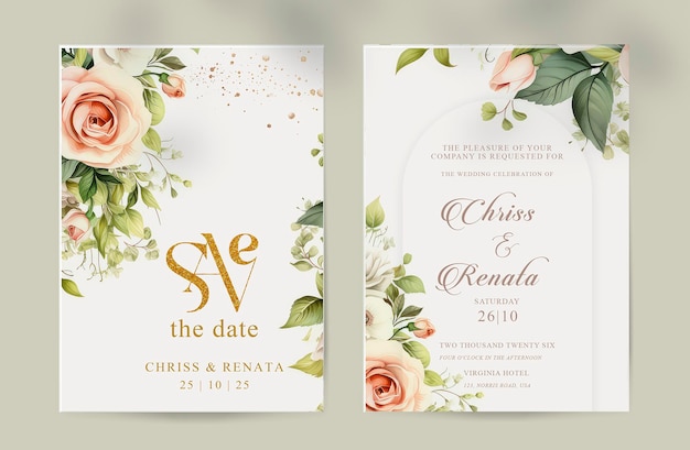 invitation de mariage avec des roses roses de beauté aquarelles de jardin floral