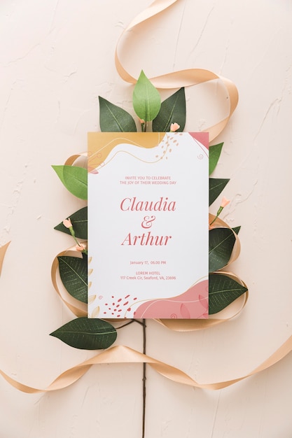 PSD invitation de mariage avec ruban