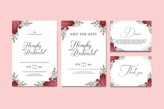 Invitation De Mariage Sertie De Cadre De Fleurs Enregistrer Le Menu De Date Et De Belles Fleurs Psd Premium