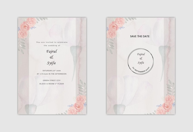 Invitation De Mariage Sertie De Psd Aquarelle Fleur Abstraite Et Rose