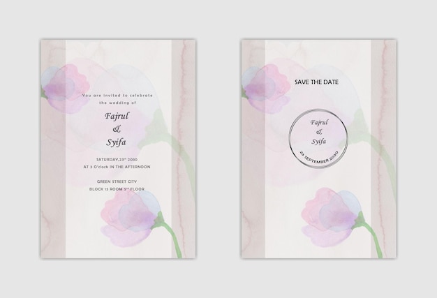 PSD invitation de mariage sertie de psd aquarelle fleur abstraite et rose