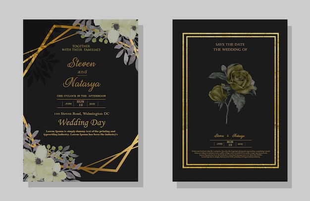 Invitation de mariage de vecteur sertie de fleurs PSD