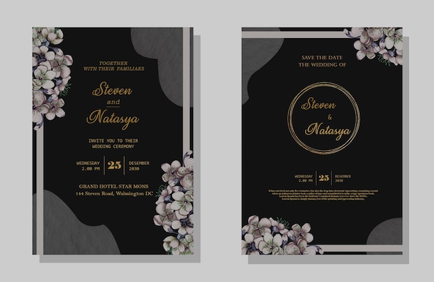 Invitation de mariage de vecteur sertie de fleurs PSD