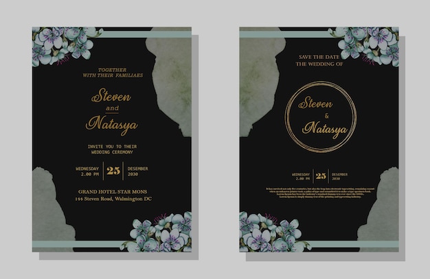 Invitation de mariage de vecteur sertie de fleurs PSD