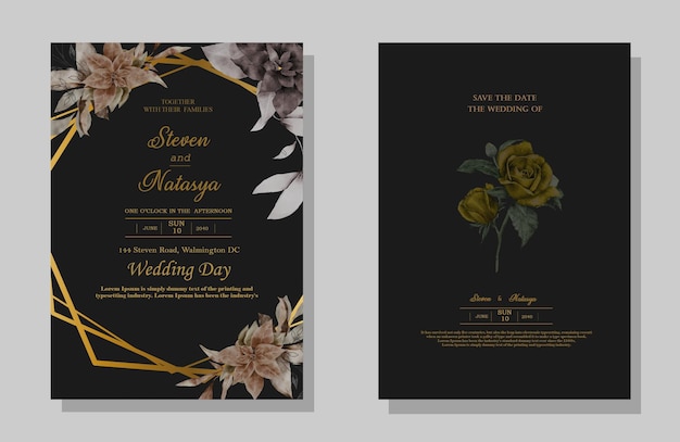 Invitation de mariage de vecteur sertie de fleurs PSD
