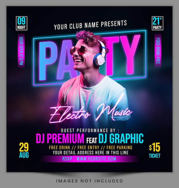 Invitation à la publication sur les médias sociaux de DJ Night Music Party