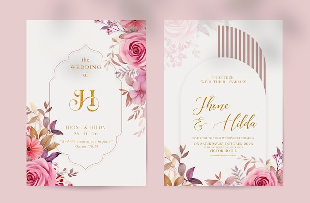 invito a nozze floreale con fiori rosa dell'acquerello di bellezza