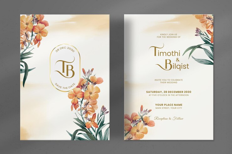 Invito a nozze moderno con fiore vintage