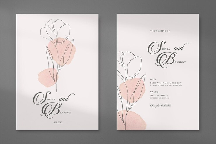 Invito a nozze semplice ed estetico con fiore line art