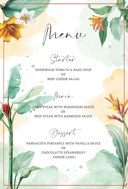Invito a un matrimonio tropicale Menu Design