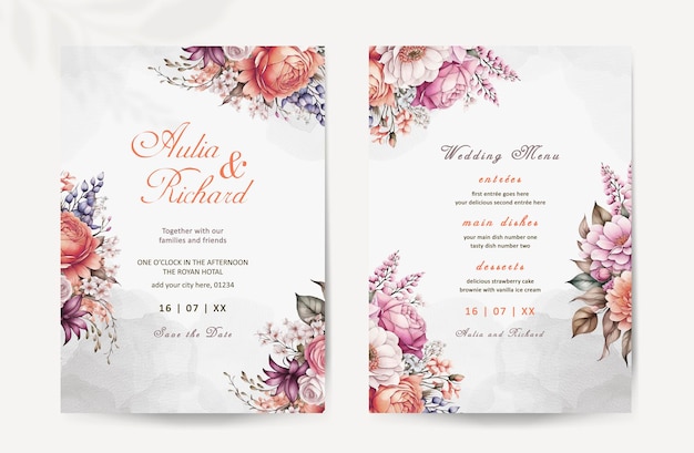 Invito al matrimonio floreale minimalista e salva la data con bellissimi fiori