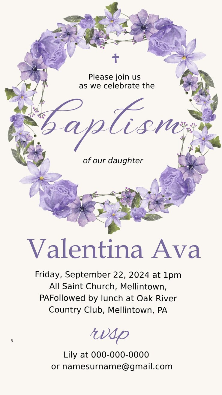 Invito alla celebrazione del battesimo del bambino in stile Boho elegante con anello floreale