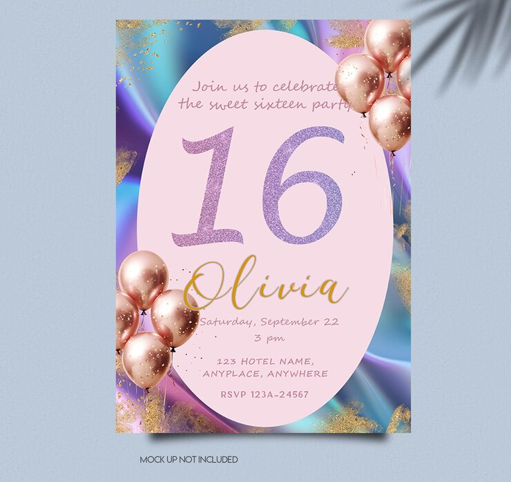 PSD invito alla festa di compleanno di debutto 18 abstract pink colorful design