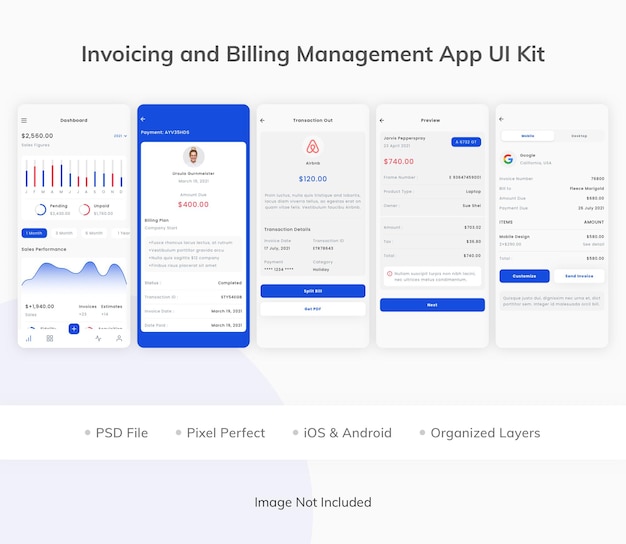 Invoicing and billing management app ui kit