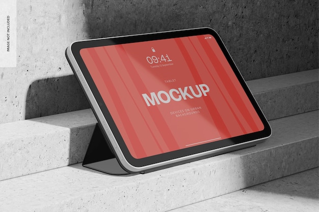 iPad Mini com maquete de capa, vista esquerda