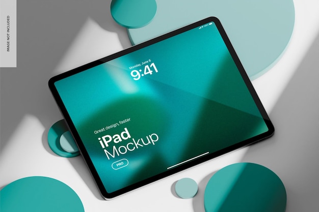 iPad Pro com pódios redondos Mockup Top View 02