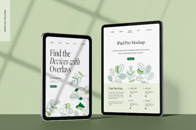 iPad Set con Shadow Overlay Mockup, in prospettiva