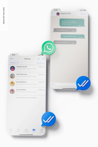 PSD iphone 12 ecrãs com ícones do whatsapp mockup, top view