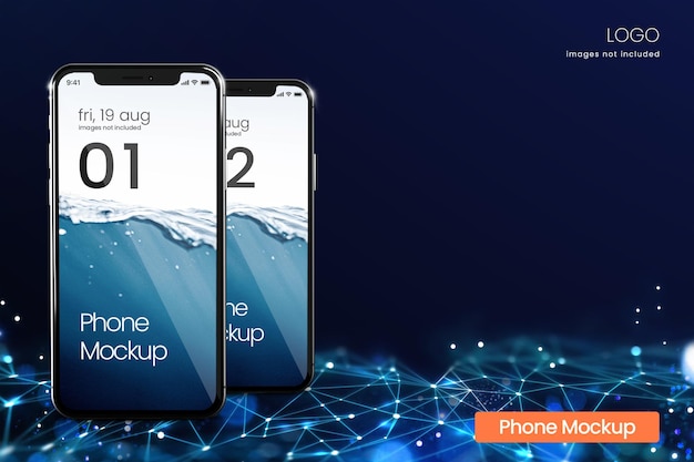iPhone 13 realista sobre fondo geométrico de neón