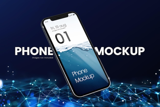 iPhone 13 realistico su sfondo geometrico al neon