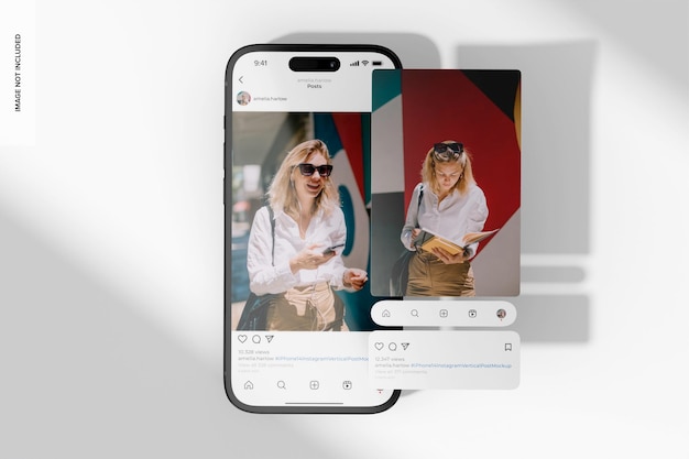 iPhone 14 Instagram Vertical Post Mockup Visão superior